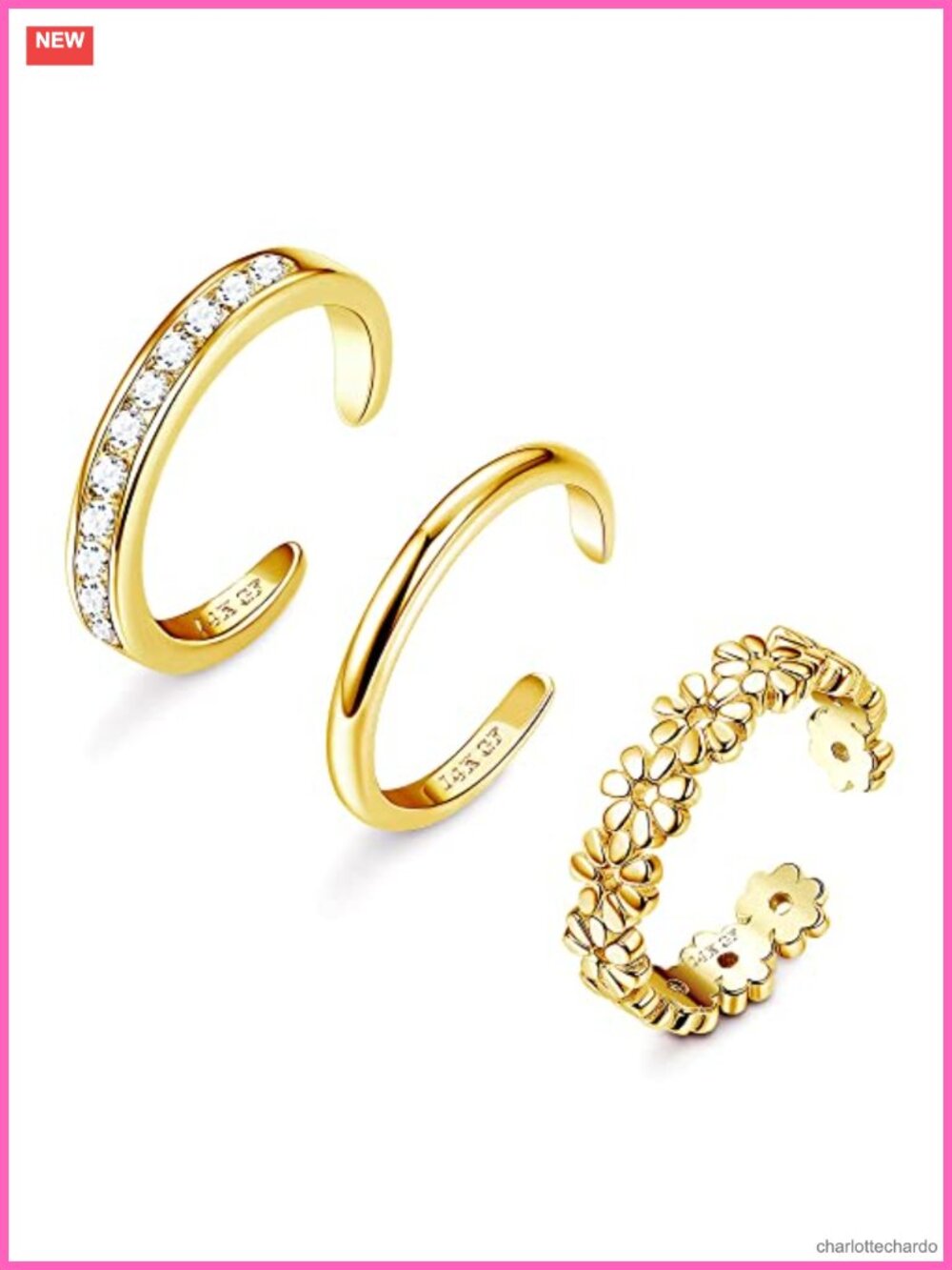 Gold Filled Toe Rings for Women - Adjustable 3 Pack